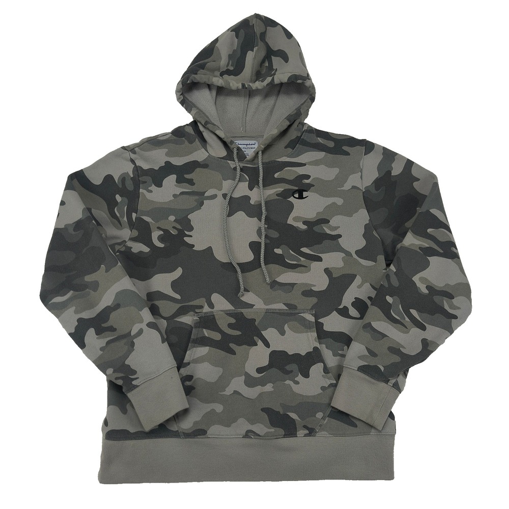 Champion Mens Gray Camo Pullover Hoodie Sweatshirt Size Medium‎ Camouflage Logo